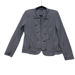 Tommy Hilfiger Womens Navy Blue White Striped Military Blazer Jacket Large L